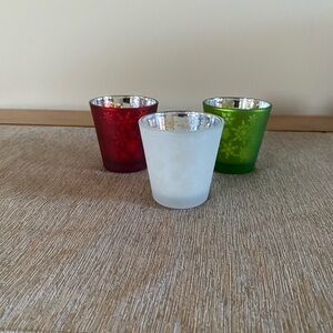 PartyLite Red, Green, and White Candle Holders